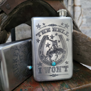 Flask- Stainless Western Conversation with Turquoise