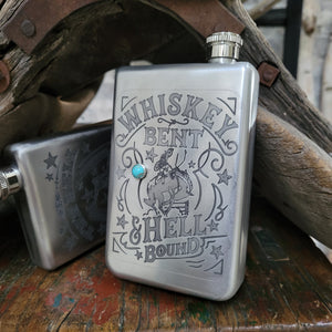 Flask- Stainless Western Conversation with Turquoise