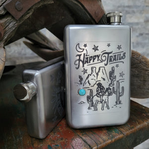 Flask- Stainless Western Conversation with Turquoise