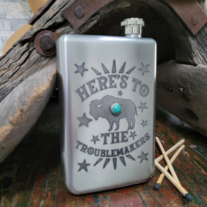 Flask- Stainless Western Conversation with Turquoise