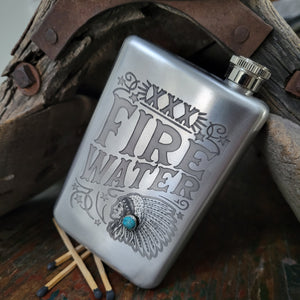 Flask- Stainless Western Conversation with Turquoise