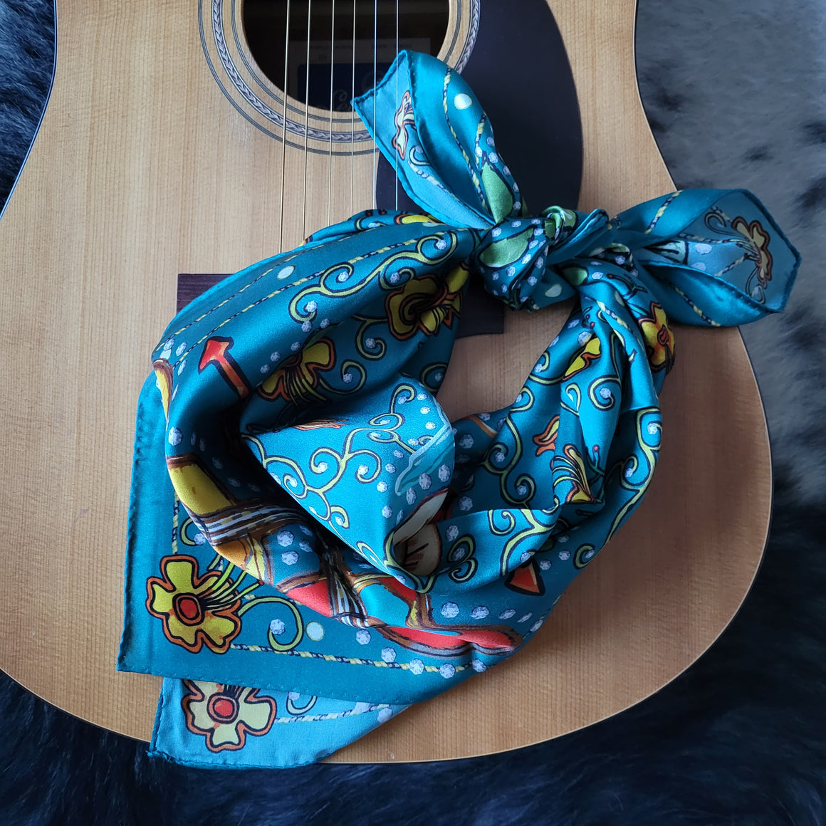 Bandana- Retro Cowboy Silk (trq)