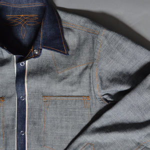 The Rambler- Men's Bootstitched Indigo Selvedge Denim Western Shirt