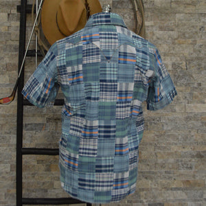 Blue Agave- Men's Short Sleeve Patch Madras Shirt