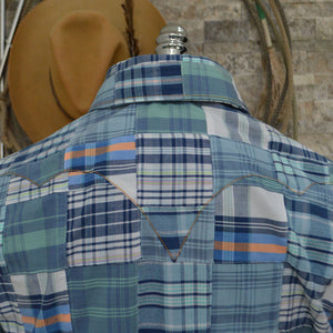 Blue Agave- Men's Short Sleeve Patch Madras Shirt