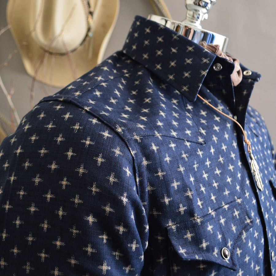 The Cowboy- Crossroads Edition Short Sleeve Indigo Dyed Western Shirt