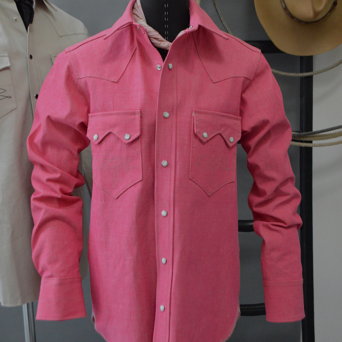 Highwayman- Men's Dark Pink Selvedge Western Shirt
