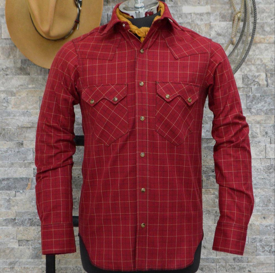 The Highwayman- Men's Red Windowpane Long Sleeve Western Shirt
