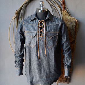 King Snake Pop-Over- Men's Black Selvedge Denim Shirt