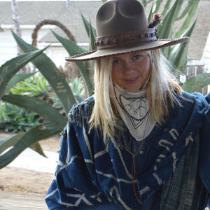 Santa Fe Plaza Shawl- Pieced Indigo 'Celebration Hands' with Boro Accents