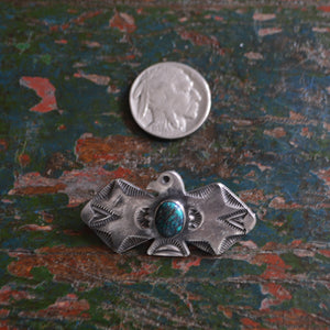 Pin- Small Silver Thunderbird with Turquoise