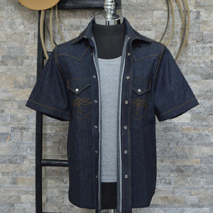 The Rambler- Men's Bootstitched Short Sleeve Selvedge Denim Western Shirt