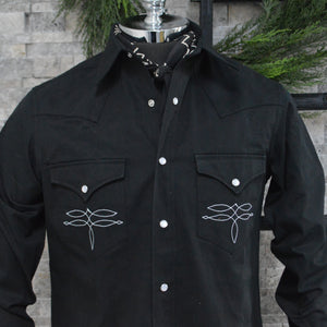 The Rambler- Men's Bootstitched Double Black Denim Western Shirt
