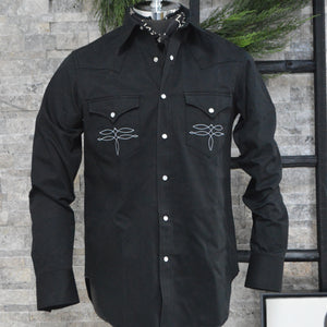 The Rambler- Men's Bootstitched Double Black Denim Western Shirt
