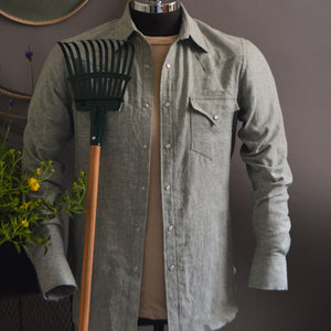 The Rambler- Men's Sage Linen Western Shirt