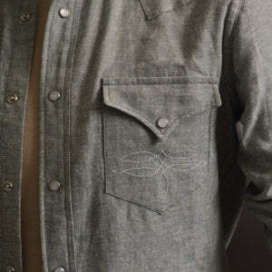 The Rambler- Men's Sage Linen Western Shirt