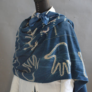 Santa Fe Plaza Shawl- Pieced Indigo 'Celebration Hands' with Boro Accents