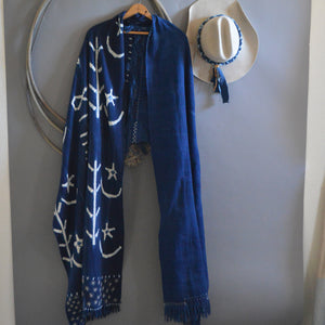 Santa Fe Plaza Shawl- Pieced Indigo 'Celebration Hands' with Boro Accents