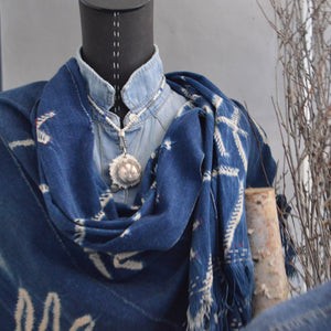 Santa Fe Plaza Shawl- Pieced Indigo 'Celebration Hands' with Boro Accents