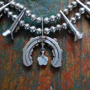 Vintage Necklace- Sterling Squash Blossom with Coral