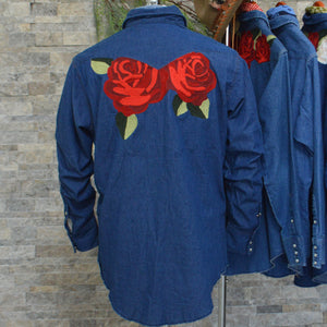 Vintage Shirt- Winter Roses Wrangler Western Denim #3