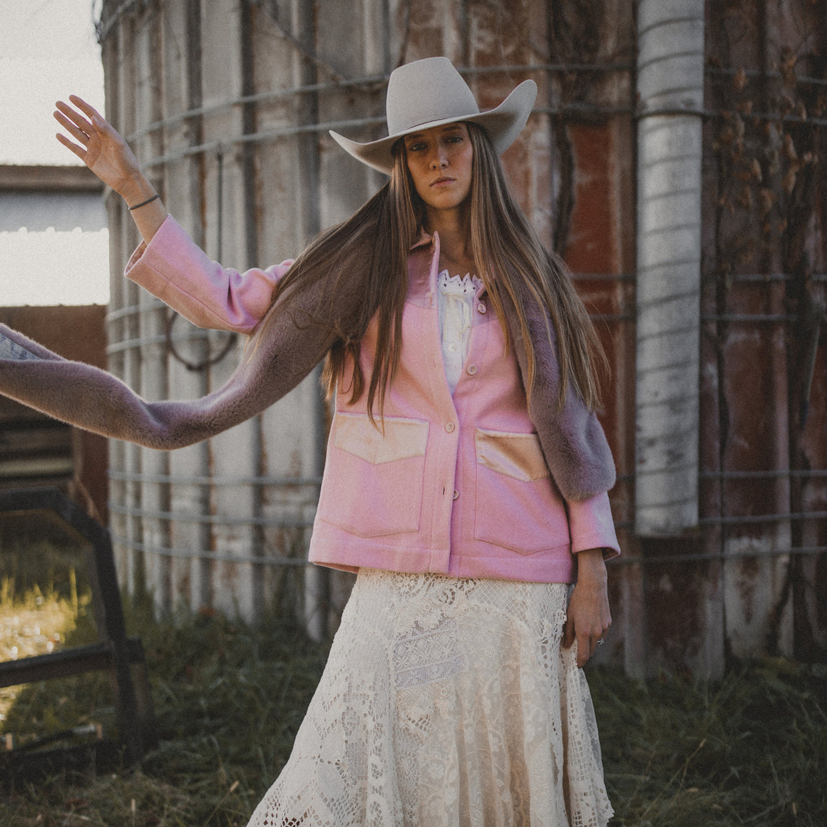 Cowgirl Jacket- Deadstock Wool/Satin (Pink)
