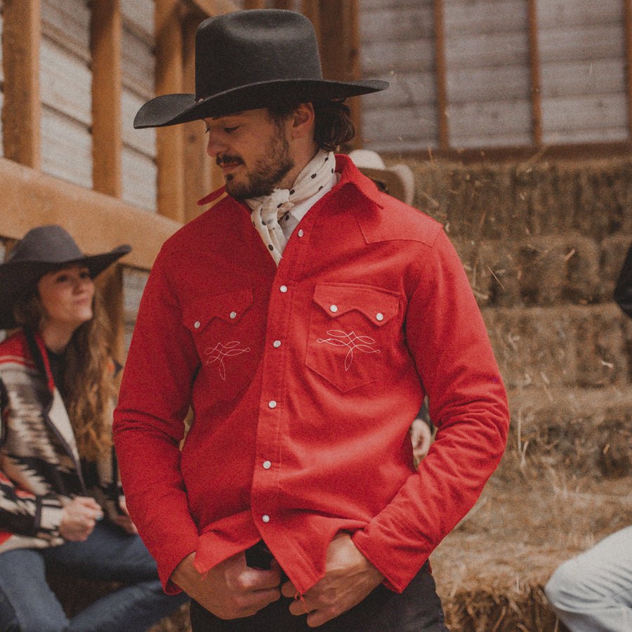 The Highwayman- Long Sleeve Red Corduroy Western Shirt
