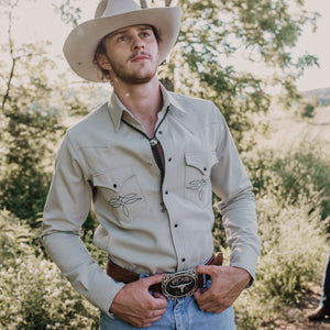 The Rambler- Men's Bootstitched Stone Selvedge Denim Western Shirt
